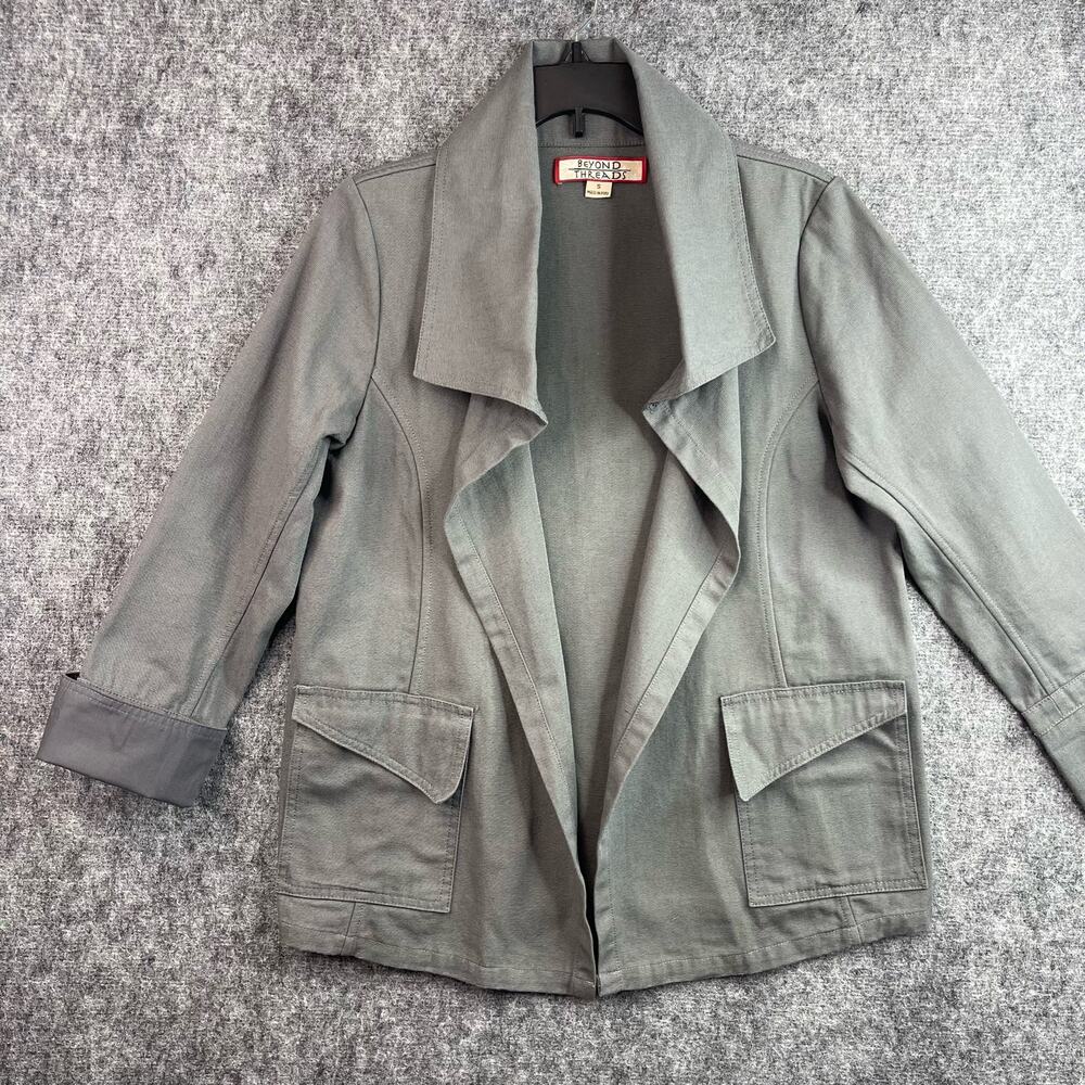 Beyond Threads Womens Jacket Gray Cotton Canvas Jacket Size S EUC